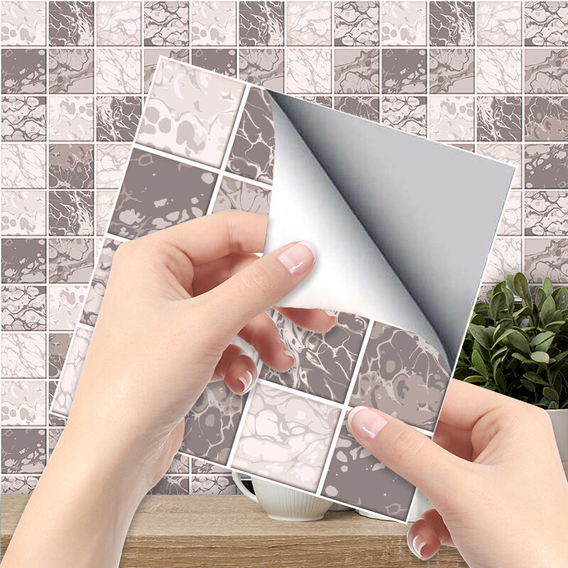 Cyslmuk - 6 Stück selbstklebende Fliesen mit Curry-Blumenmuster (20 x 20 cm) – selbstklebende Fliesen für Küche, Wohnzimmer, Bad und selbstklebende