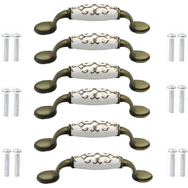 Linghhang - 6 Stück) Türknöpfe aus Keramik mit Bronzelegierung für Schränke, Schränke, Kleiderschränke, Bronzegriff im chinesischen Stil