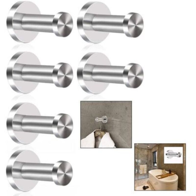6 Stück Wandhaken Bademantel, INOX Gebürstete Badezimmerhaken Bademantel Haken Wandhaken, Chrom Finish, Runde Basis