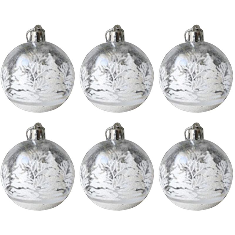 Tlily - 6 Stück Weihnachtskugeln, transparent, Schnee, Weihnachtskugeln, Anhänger für Weihnachtsbaumdekoration, klare Kugeln, Hängedekor