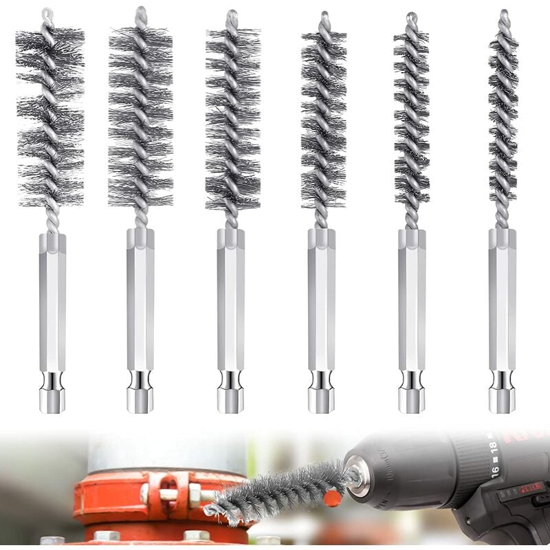 Petites Ecrevisses - 6 Stück Drahtbürste Bohrmaschine Zylinderbürste 6 Größen Heizkesselbürste für Bohrmaschine Polier Schleifen Entrosten Entgraten