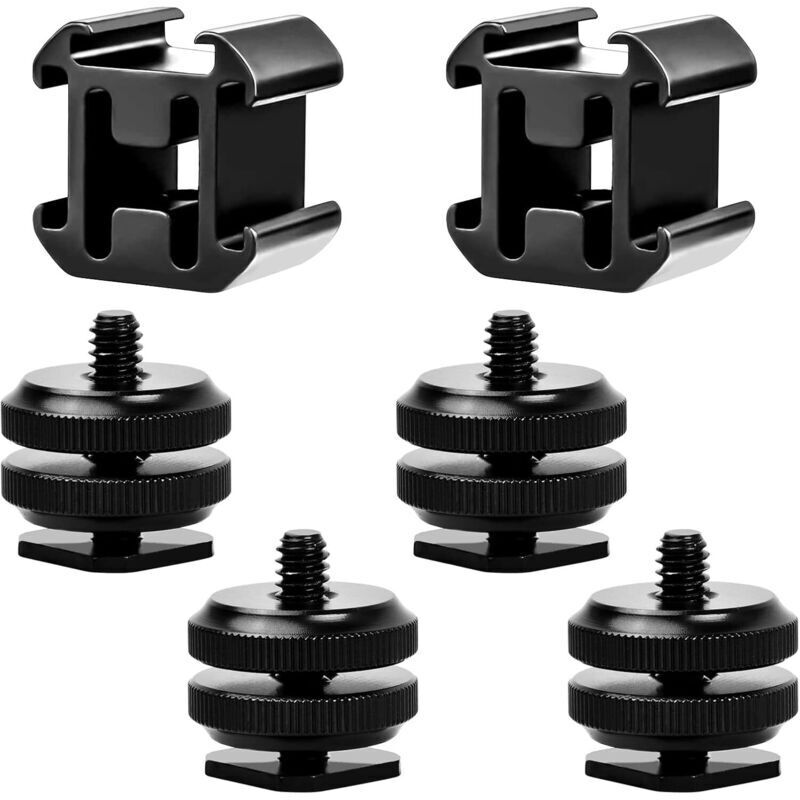 6-teiliges Dreifach-Blitzschuh-Kameraadapter-Set, 1/4'-20-Blitzschuhadapter für Mikrofone, Blitzgeräte, Monitore, Kameras, Camcorder und digitale