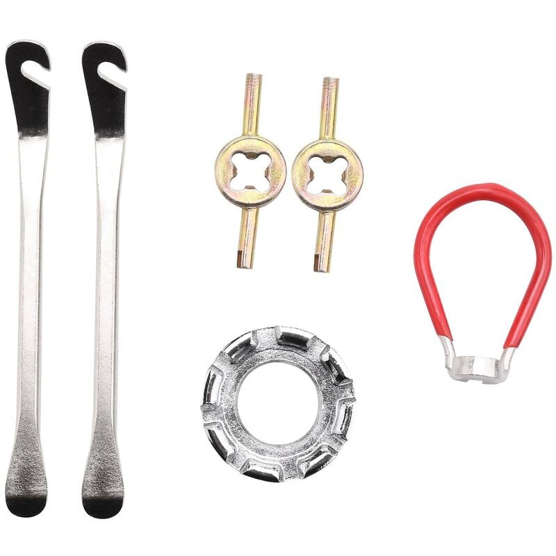 Woosien - 6-teiliges Fahrrad-Speichenschlüssel-Set, Fahrrad-Speichen-Werkzeug, Fahrrad-Reifenhebel, Ventilentferner, Stahl, Fahrrad-Rad-Spo