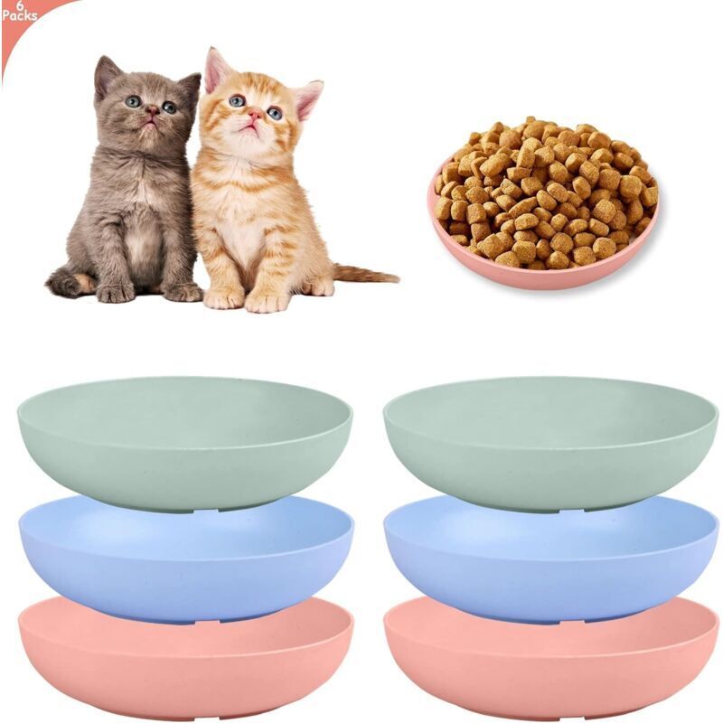 6-teiliges Katzennapf-Set – 14 cm flacher Napf für kurzbeinige Katzen, breiter Napf für Nassfutter, PET-Teller für Kätzchen und kurzbeinige Katzen,