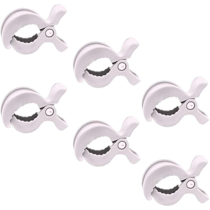 6-teiliges Kinderwagen-Clip-Set, Universal-Klemmen zur Befestigung von Kinderwagen, Sesseln und Rollstühlen (Weiß)