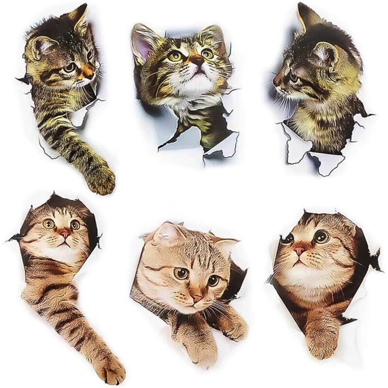 6-teiliges Set 3D-Katzen-Wandtattoos, 3D-Katzenaufkleber, Katzen-Wandtattoos für Autofenster, Toilette, Badezimmer, Kinderzimmer