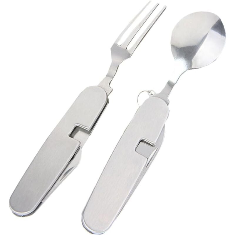 6-teiliges tragbares Besteckset, Reise-Klappgeschirr, Reise-Besteck, Outdoor-Klappgeschirr, Edelstahl-Essgeschirr, Silber