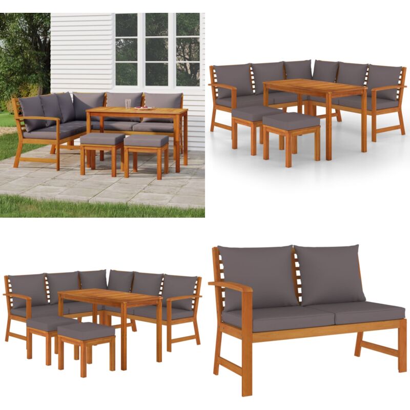 6-tlg. Garten-Essgruppe mit Kissen Massivholz Akazie - Gartenmöbel - Essgruppe - Holztisch - Akasienholzmöbel - Gartenset - Home & Living