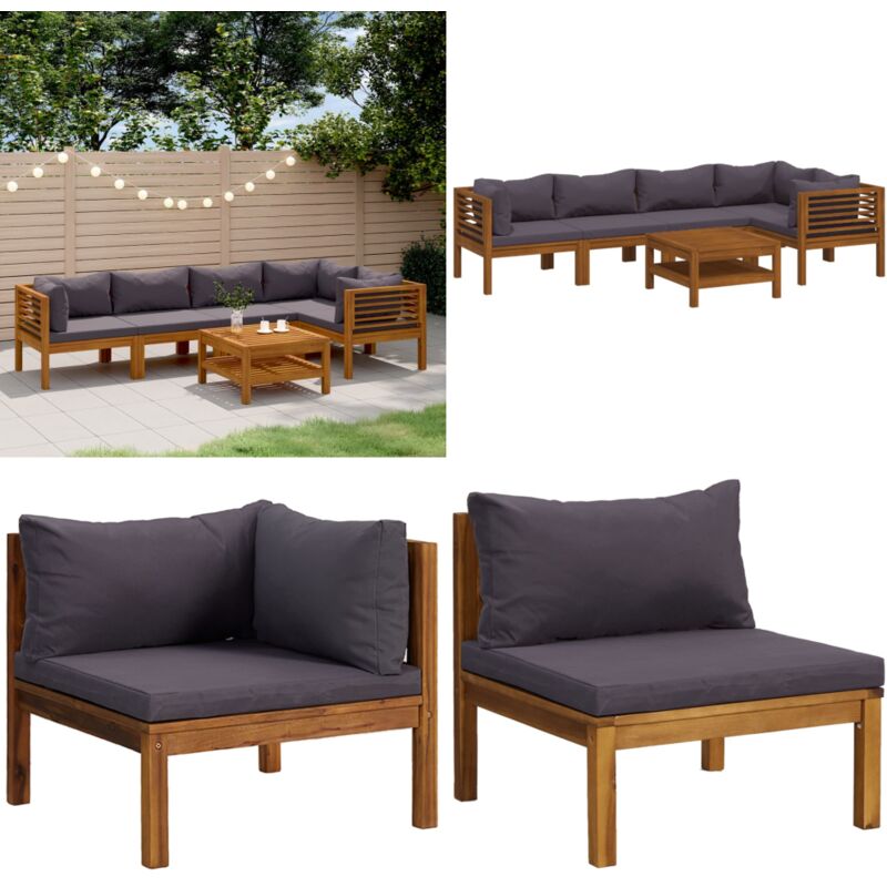6-tlg. Garten-Lounge-Set mit Auflage Massivholz Akazie - Garten-Lounge-Set - Garten-Lounge-Sets - Home & Living