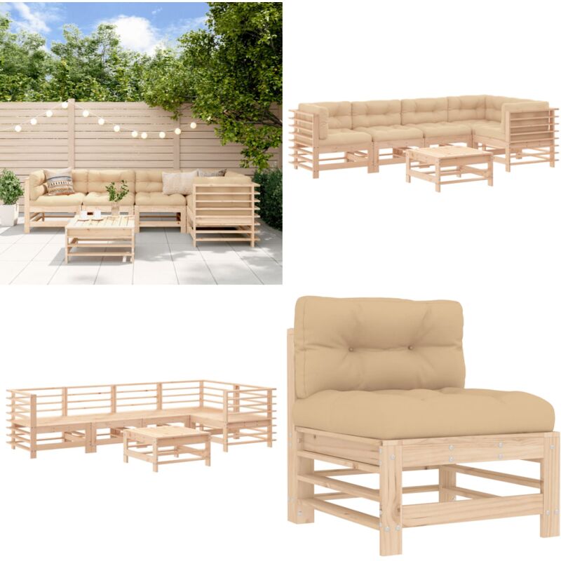 6-tlg. Garten-Lounge-Set mit Kissen Massivholz - Gartenmöbel - Loungesessel - Rattan Möbel - Holz Gartenmöbel - Esszimmergarnituren - Home & Living