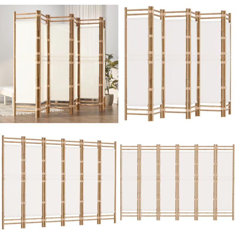 6-tlg. Paravent Faltbar 240 cm Bambus und Canvas - Bambus Raumteiler - Paravent - Raumtrenner - Holz Raumteiler - Wohnraumgestaltung - Home & Living