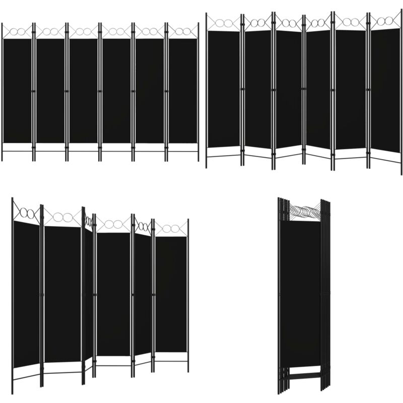 6-tlg. Raumteiler Schwarz 240 x 180 cm - Raumteiler - Dekorationsartikel - Wohnzimmerdeko - Trennwandsystem - Privacy Screen - Home & Living