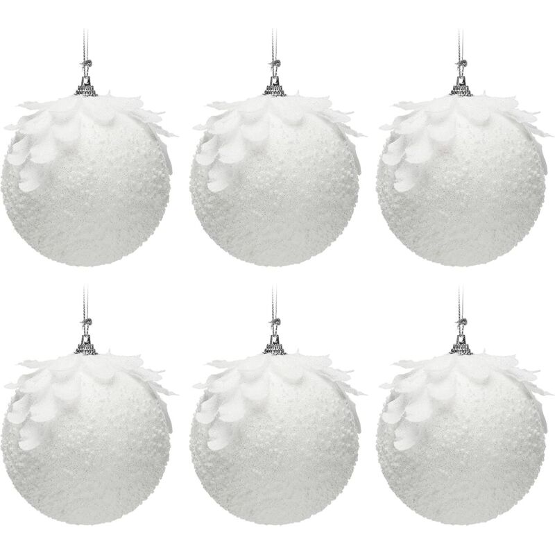 6 weiße Glitzer-Weihnachtskugeln, funkelnder Christbaumschmuck, hängender Christbaumschmuck