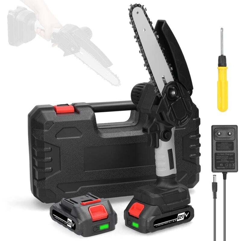 6-Zoll-Akku-Kettensäge, bürstenlose Mini-Akku-Elektrokettensäge mit 1300-mAh-Akku, zum Holzschneiden, Beschneiden, Garten