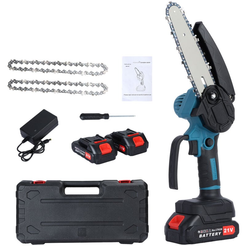 6-Zoll-Mini-Kettensäge kabellos mit 2 Batterien, Mini-Elektro-Kettensäge mit Sicherheitsschloss, handgeführte kleine Kettensäge zum Baumbeschneiden,