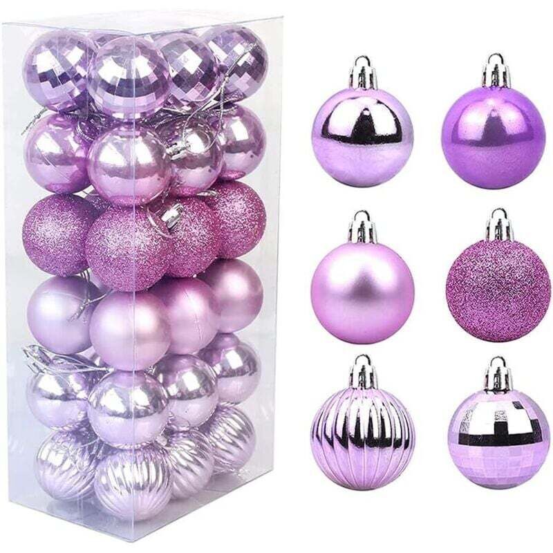 60 mm / 2,36 Zoll große Weihnachtskugeln – Bruchsichere, hängende Weihnachtsdekoration aus Kunststoff – Hellviolette Weihnachtskugel