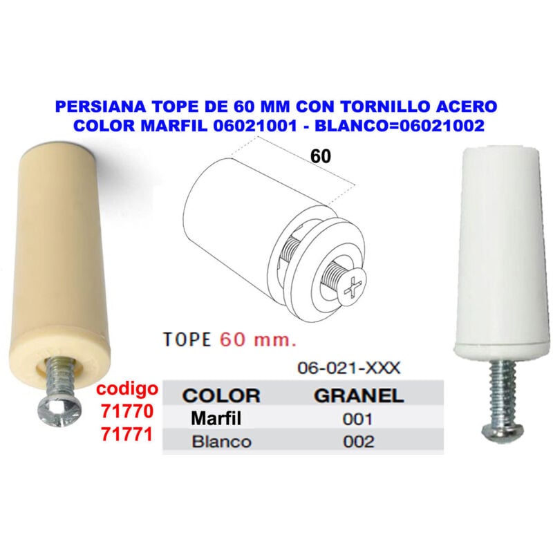 60 mm obere Jalousie mit elfenbeinfarbener Stahlschraube
