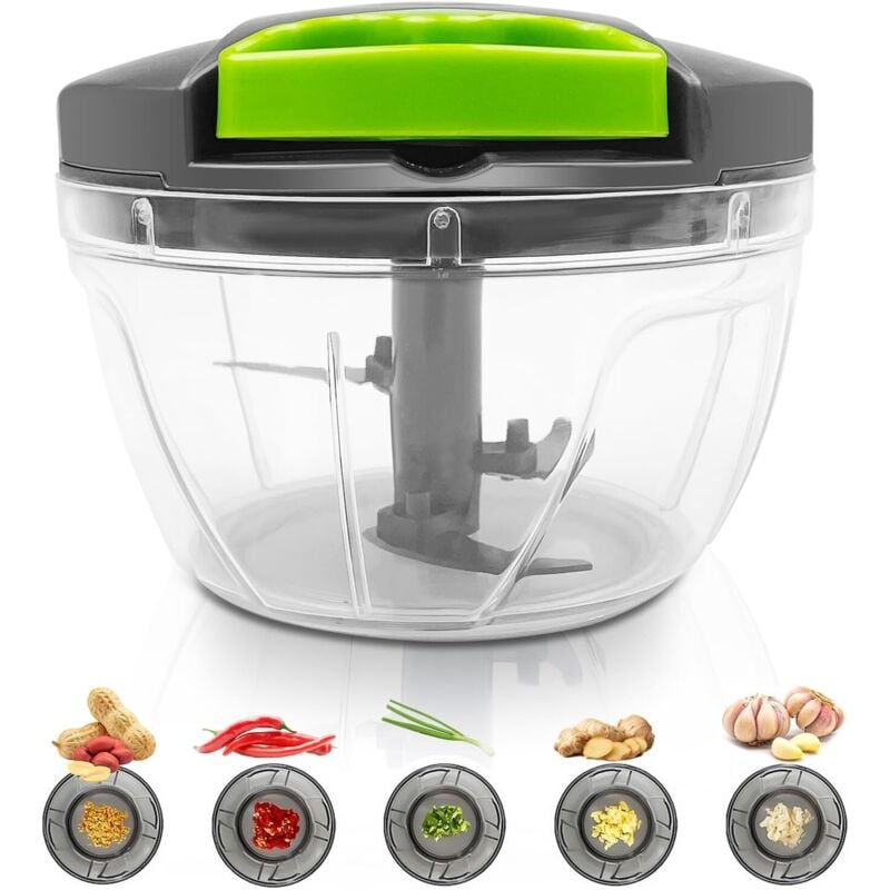 600 ml Mini-Handzerkleinerer, manueller Zwiebelschneider mit 3 Edelstahlklingen, manueller Mixer, Zwiebelzerkleinerer, Knoblauchzerkleinerer,