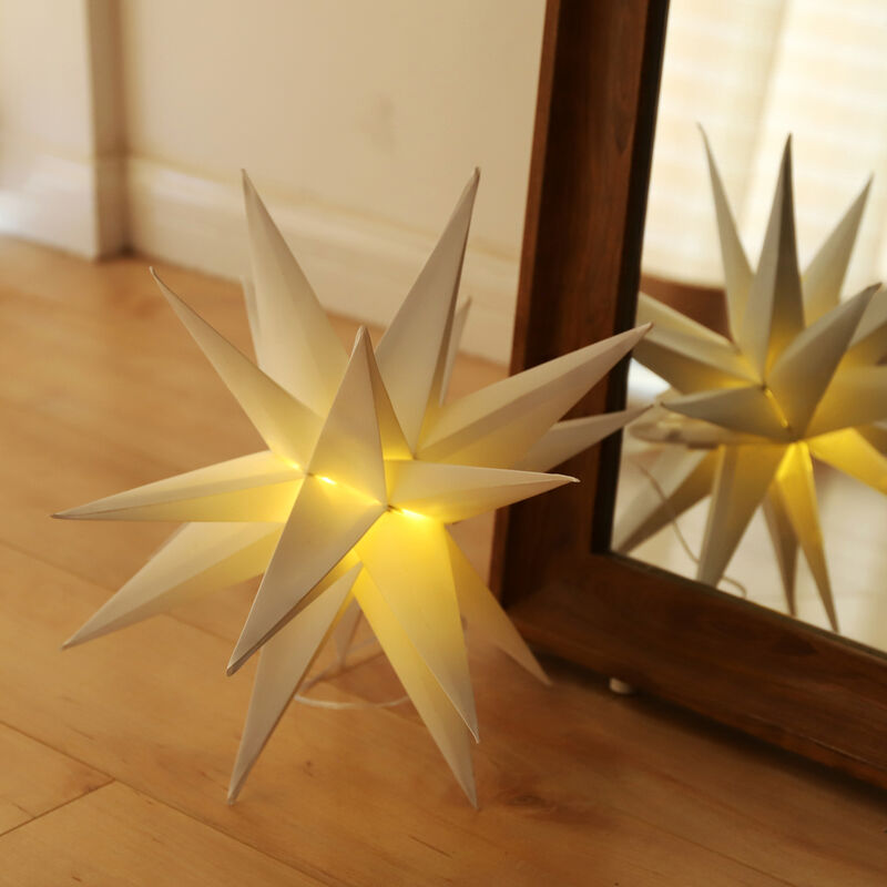 60cm 3D Papierstern Hängend, LED Stern Beleuchtet Deko Weihnachten, Weihnachtsstern Weihnachtsdekoration Fenster Innen Außen mit 18 Spitzen, Warmweiß
