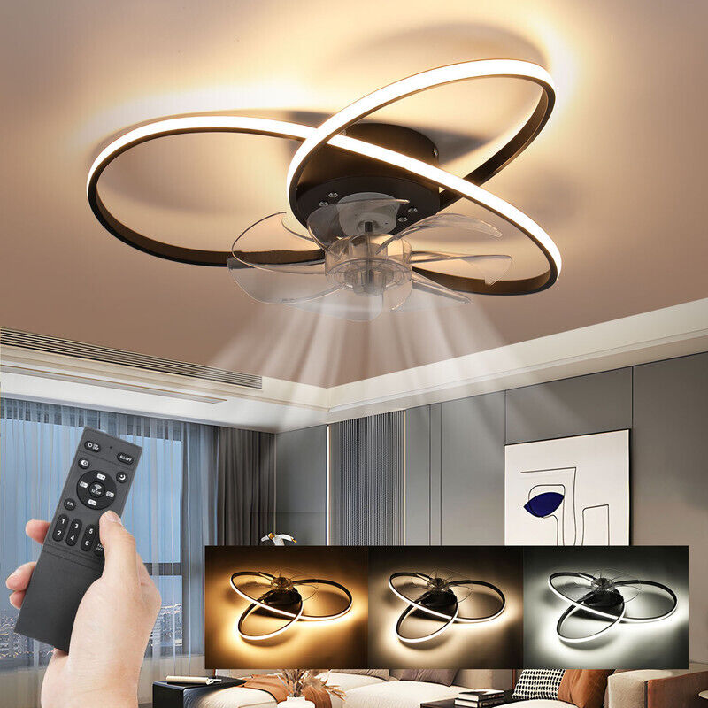 60W LED Deckenventilator mit Beleuchtung, Dimmer Fernbedienung LED Deckenlampe Deckenventilator Schlafzimmer Wohnzimmer 56cm