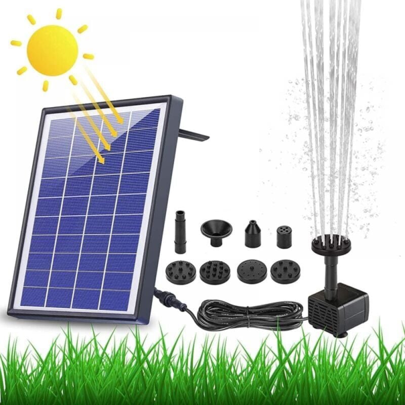 6,5-W-Solarbrunnen, 1500-mAh-Akku, verbesserte Solar-Teichpumpe für schwimmenden Solarbrunnen mit 6 Brunnenstilen für Gärten, Vogelbäder, Teiche