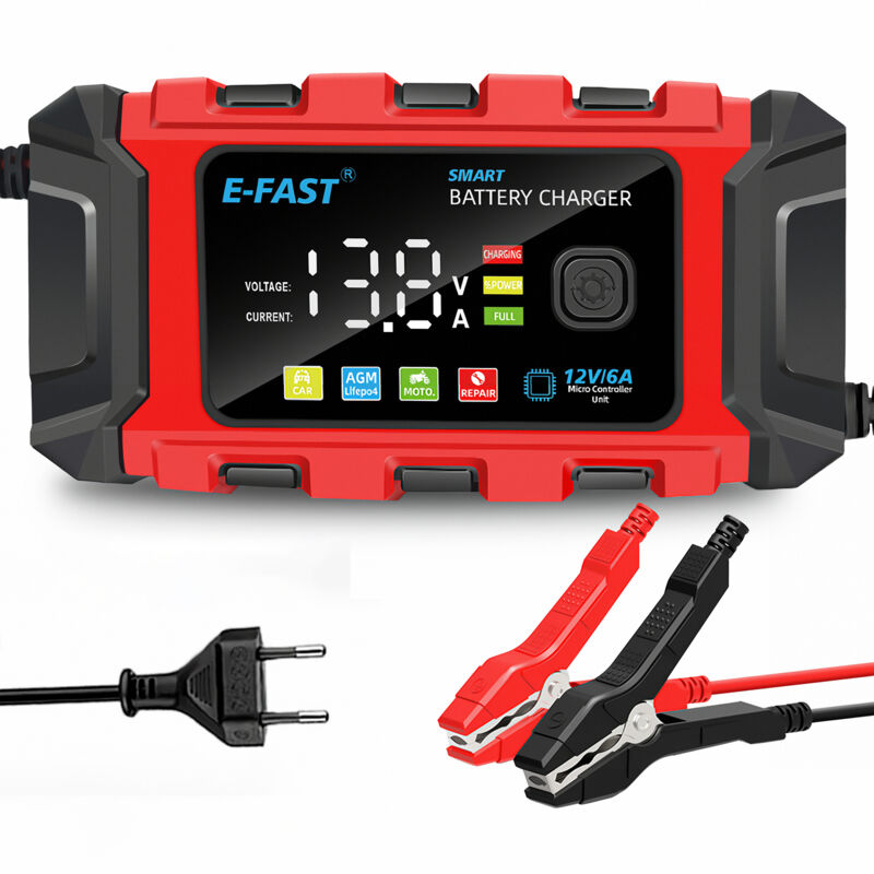 Ultrixe - 6A Autobatterie Ladegerät 12V Smart vollautomatische kfz Batterieladegerät mit Temperaturkompensation für Auto lkw Motorrad Rasenmäher Boot