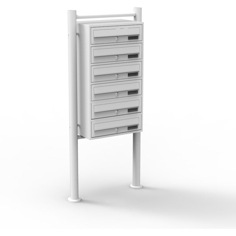 Wiltec - 6er Briefkastenanlage weiß 270 x 513 x 1500 mm, Standbriefkasten mit 6 Fächern, Schlüssel und Namensschild, Briefkasten Postkasten mit