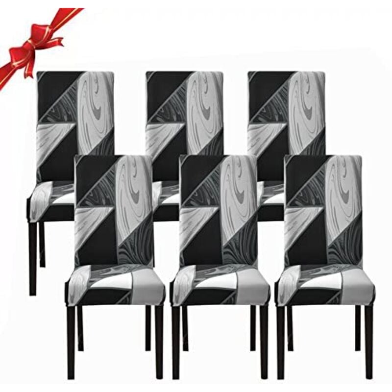 Stuhlhussen für Esszimmerstühle, 6er-Set, Stretch-Stuhlhussen, waschbare, abnehmbare Schutzhüllen aus Spandex (Schwarze Geometrie, 6 Stück) -INHHUB