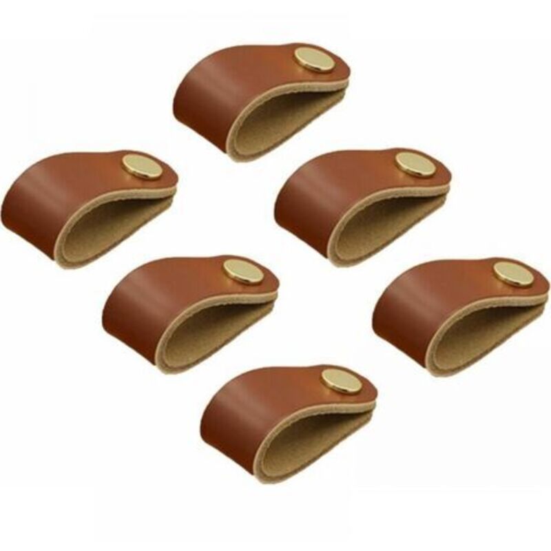 6er-Pack Ledergriffe, Möbelgriffe aus Leder, Knopfgriffe aus Leder, Küchenschrankgriffe aus Leder, feine Ledergriffe mit Schrauben (braun)