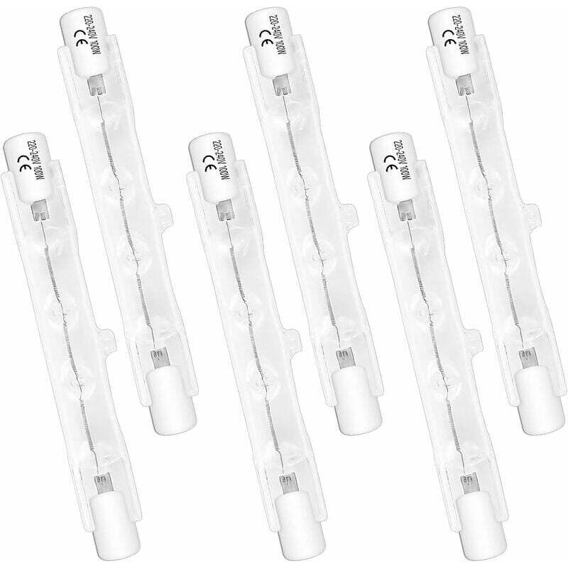 Lot de 6 Ampoules Halogènes R7S 78mm 100W 230V, Lampe à Tube Halogène Dimmable, Lumière Blanche Chaude 2700K, Flux Lumineux de 1500LM, Projecteurs