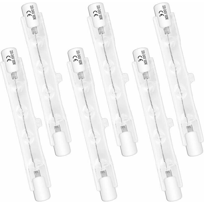 Lot de 6 Ampoules Halogènes R7S 78mm 100W 230V, Lampe à Tube Halogène Dimmable, Lumière Blanche Chaude 2700K, Flux Lumineux de 1500LM, Projecteurs
