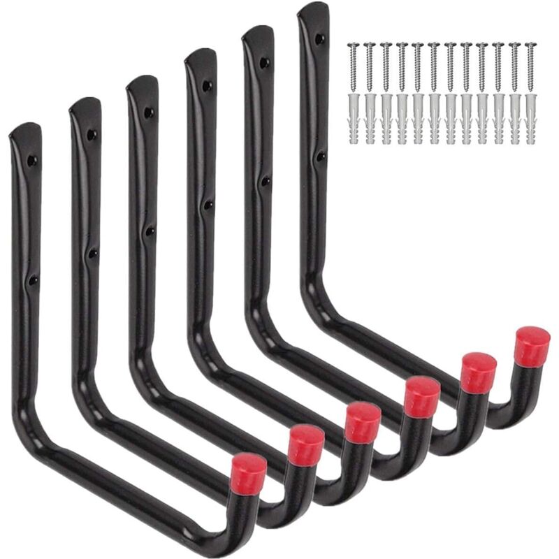 6er-Pack robuste Garagen-Aufbewahrungshaken, 6,7 Zoll Wandaufhänger für Gartenschlauch, Klappstuhl und Fahrrad