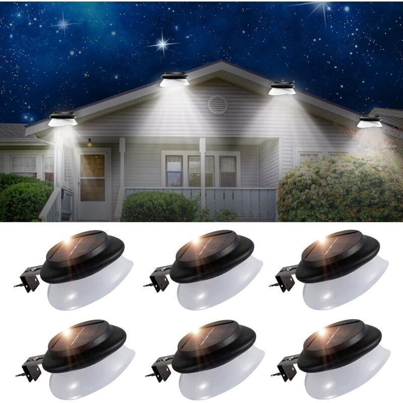 6er-Pack Solar-Dachrinnenleuchten, 9 LEDs, 100 lm, wasserdichte Solar-Dachrinnenleuchten für den Außenbereich für Gartenzaun, Dachtraufe, Wand,