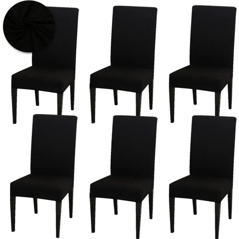 6er-Pack Stuhlhussen, universelle Stretch-Stuhlhussen für Esszimmerstühle, ideal für Hochzeiten, Partys zu Hause und andere Anlässe, Schwarz