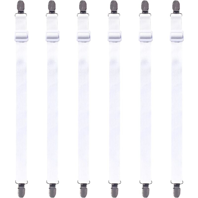 6er-Pack verstellbare Lakenspanner für Bettlaken, Lakenspanner, Gurtclips, Bettecken, Kinderzimmer, Bügelbrett, Matratze (weiß)
