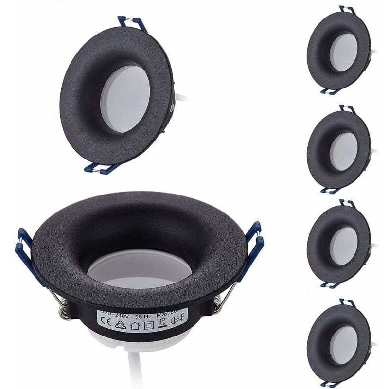 6er Set LED Einbaustrahler komplett schwarz rund mit GU10 Leuchtmittel Modul warmweiß 3000K 5W 430lm äqv. 50W IP20 dimmbar, Einbaustrahler Ø 68mm