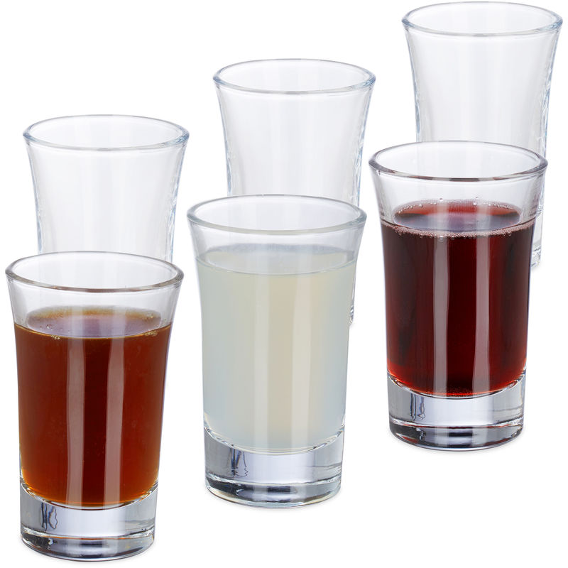 6er Set Schnapsgläser, Pinnchen aus Glas, 4 cl, für Liköre, Kaffee, Karneval, spülmaschinenfest, transparent - Relaxdays