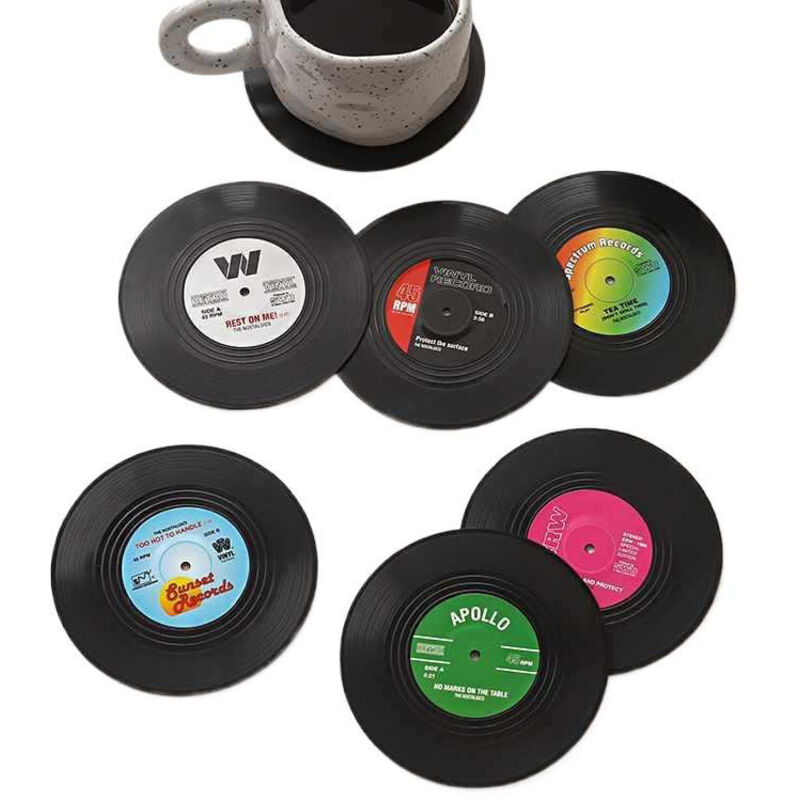 Jalleria - 6er-Set, Untersetzer mit Vinyl-Schallplatten (lp), Retro-Stil, rutschfest, für Tassen, Kaffee und Getränke