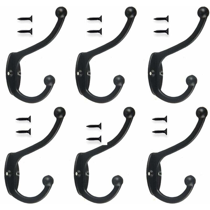 ZVD - 6pcs Rétro Crochet Patère Porte Manteau Mural Vintage Crochet de Porte Métal pour Salle de Bain Cuisine Chambre Entrée - Noir - Noir