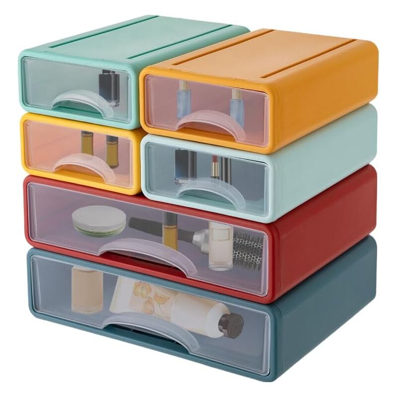 6pcs Schreibtisch Organizer Schubladenbox Stapelbare Schubladen Desktop Kunststoff Für Büro, Desktop, Schule, Zuhause,Makeup,Schmuck Weiß (Bunt)