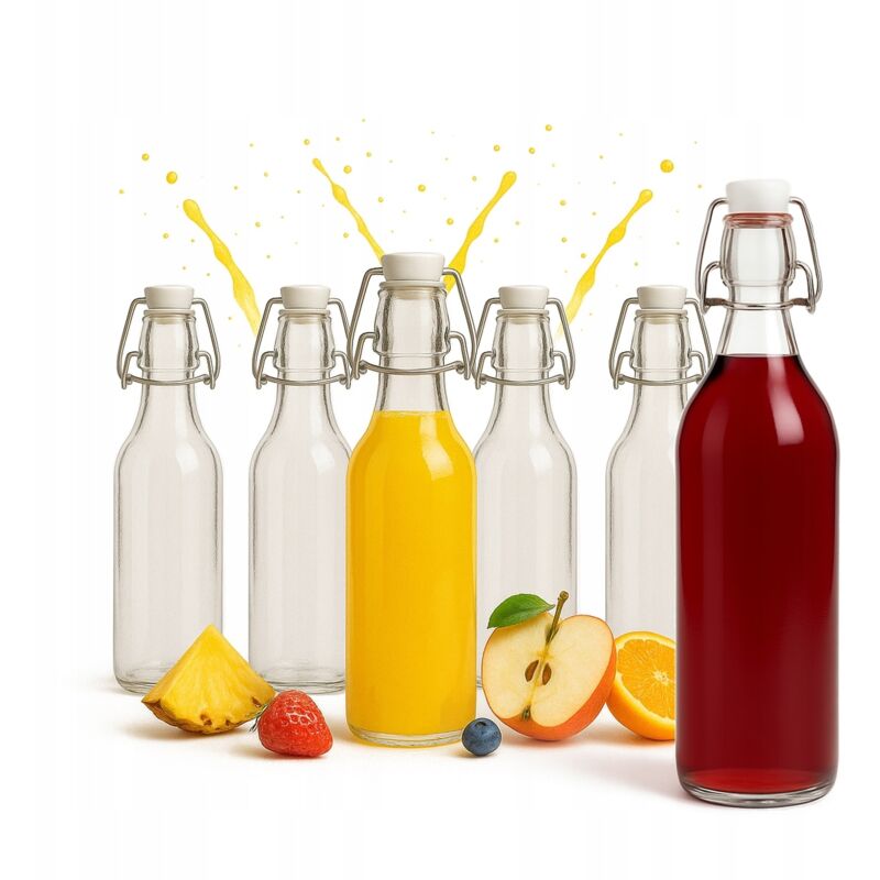 6x COSTOLATA 1L Flasche mit mechanischem Korken für Wein, Saft, Likör, Sirup