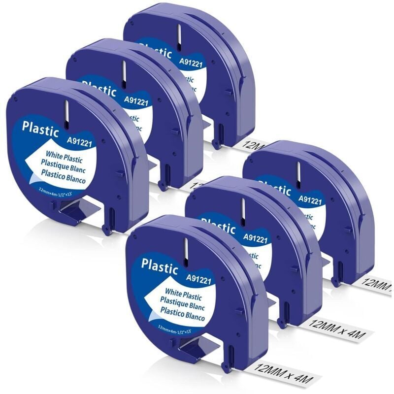 6x kompatibles Dymo-Klebeband 12 mm x 4 m für Dymo Letratag XR Etikettendrucker LT-100H LT-100T Letratag 200B, Dymo Letratag
