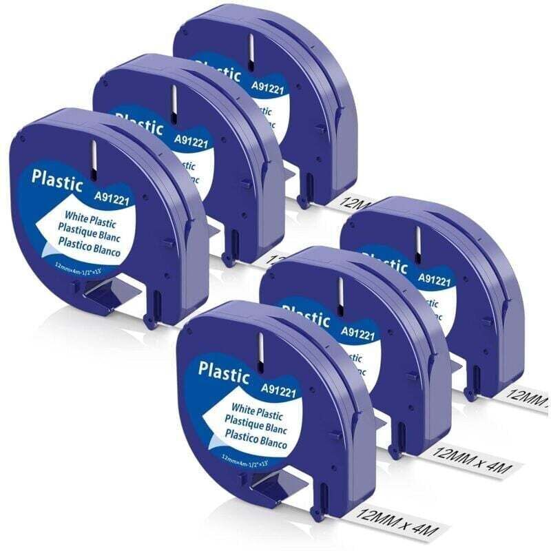 6x kompatibles Dymo-Klebeband 12 mm x 4 m für Dymo Letratag XR LT-100H LT-100T Letratag 200B Etikettendrucker, Dymo Letratag Nachfüllband, Schwarz