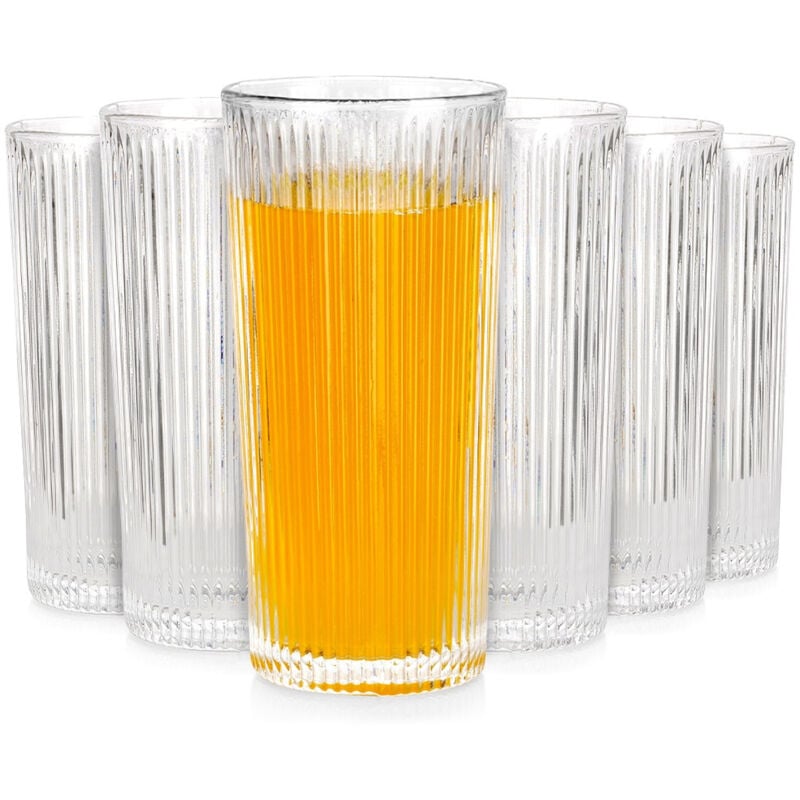 6x Rillengläser für Getränke, Wasser und Getränke, Set mit 320 ml Gläsern