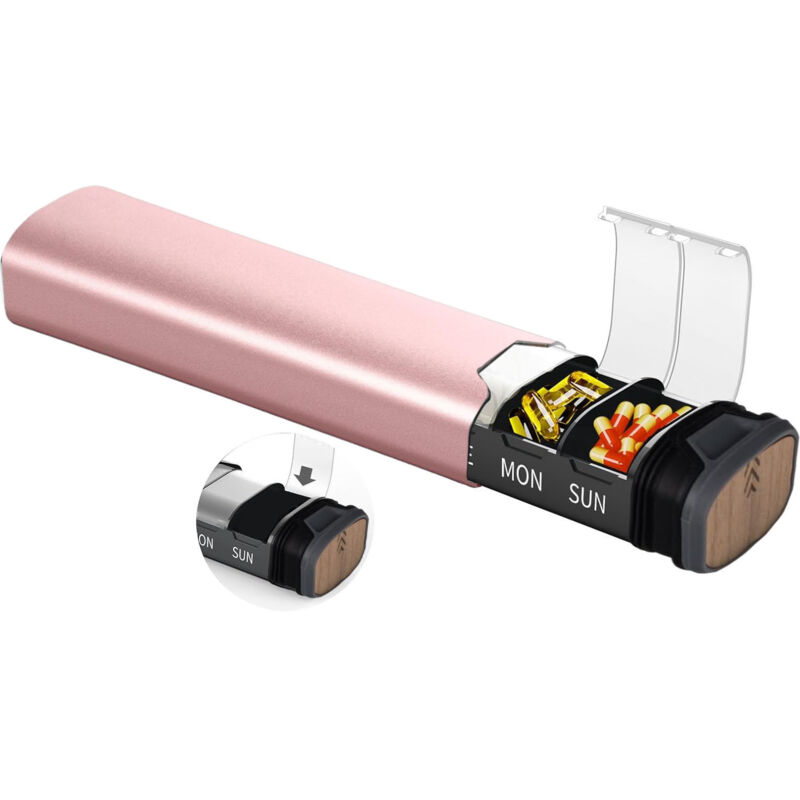 7-Tage-Pillendose – Medikamentenbox aus Metall, Pillenorganizer (inkl. Ersatzdichtung), Pillenspender, Nahrungsergänzungsmittel mit individuellem