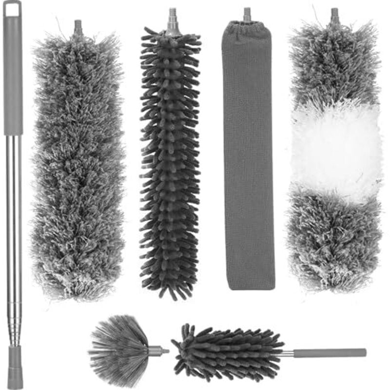 7-teiliger Teleskop-Staubwedel, Teleskop-Wolfskopf, maximale Länge 27 – 256 cm, waschbarer Mikrofaser-Staubwedel, Teleskop-Staubwedel für