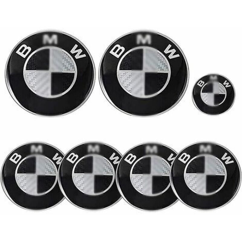 OAAO 7-teiliges Auto-Emblem-Set für Motorhaube und Kofferraum – BMW-W 82mm, Radzierblenden 68mm, Lenkrad-Emblem 45mm, passend für BMW Modelle