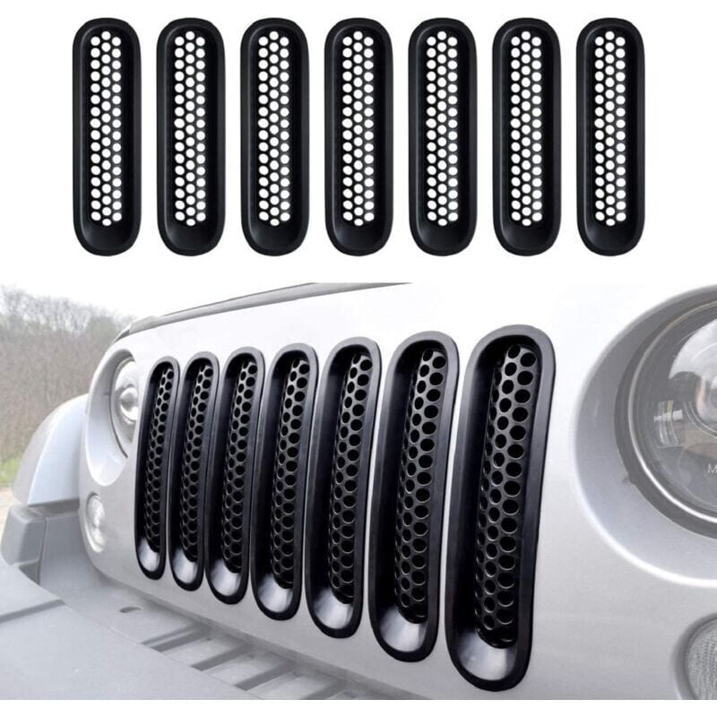 7-teiliges schwarzes Frontgrill-Set für Jeep Wrangler und Wrangler Unlimited 2007–2015