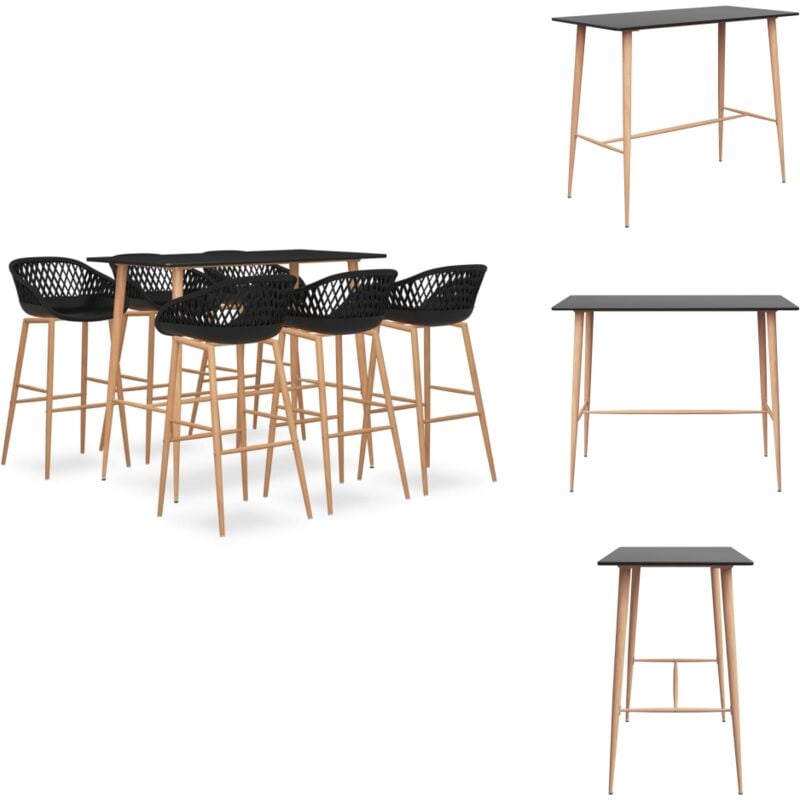 7-tlg. Bar-Set Schwarz - Bar Set - Bar Tisch - Barhocker - Kücheninsel - Wohnzimmer Dekoration