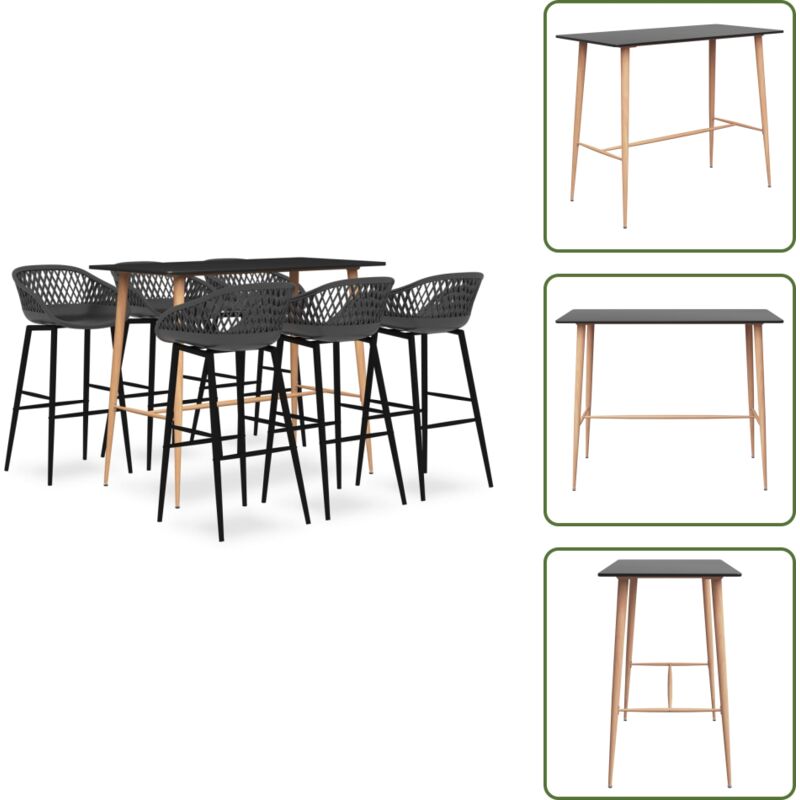 7-tlg. Bar-Set Schwarz und Grau - Bar Set - Bartisch - Barhocker - Kücheninsel - Wohnzimmer Dekoration